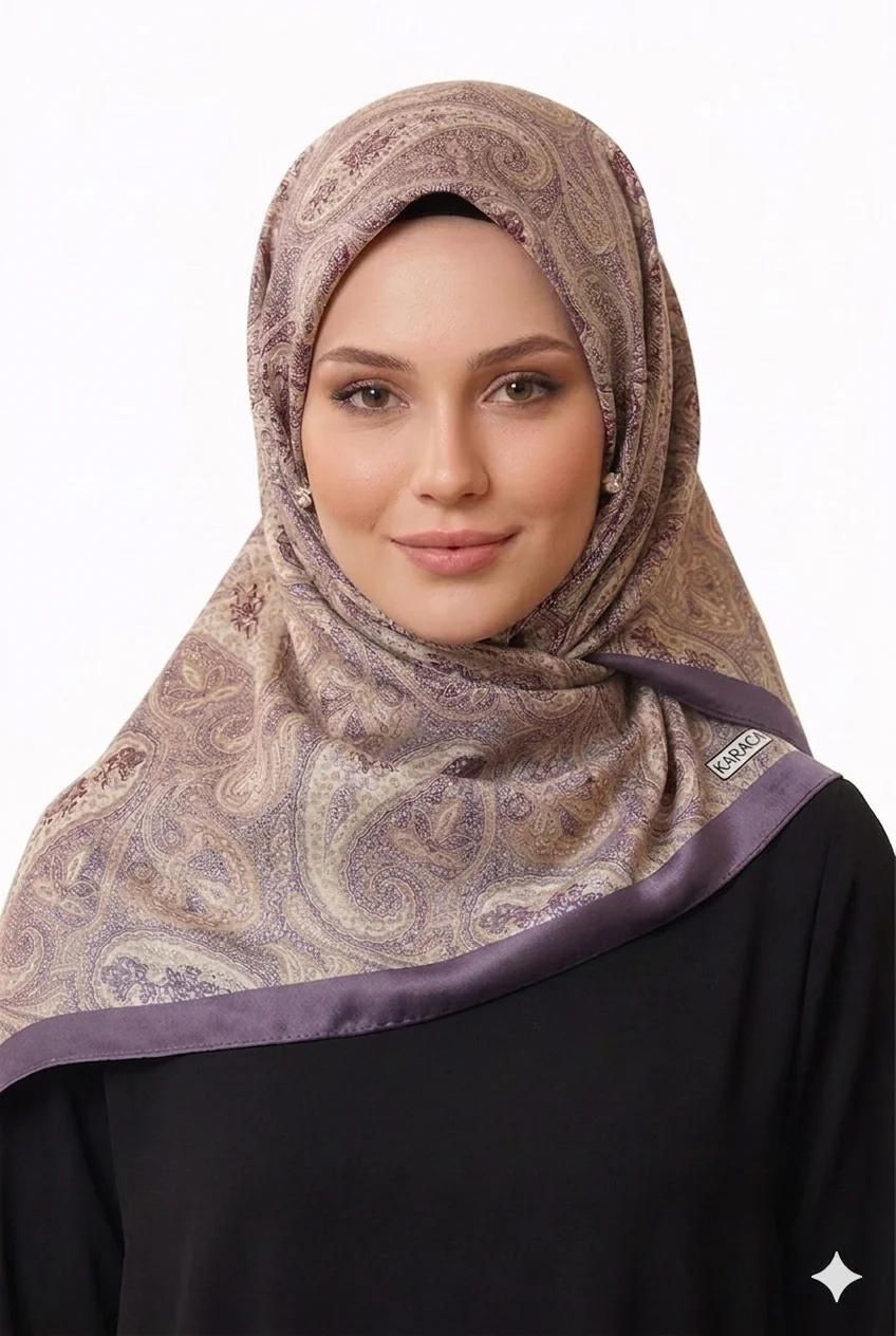 Premium Karaca Traditional Paisley Pattern 120cm Soft Chiffon Square Hijab - Image 5