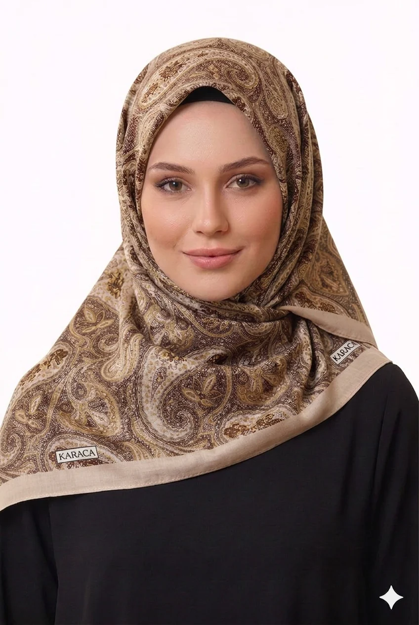 Premium Karaca Traditional Paisley Pattern 120cm Soft Chiffon Square Hijab - Image 8