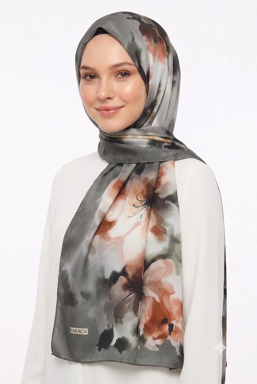 Premium Karaca Wild Orchid Satin Long Hijab - Image 13