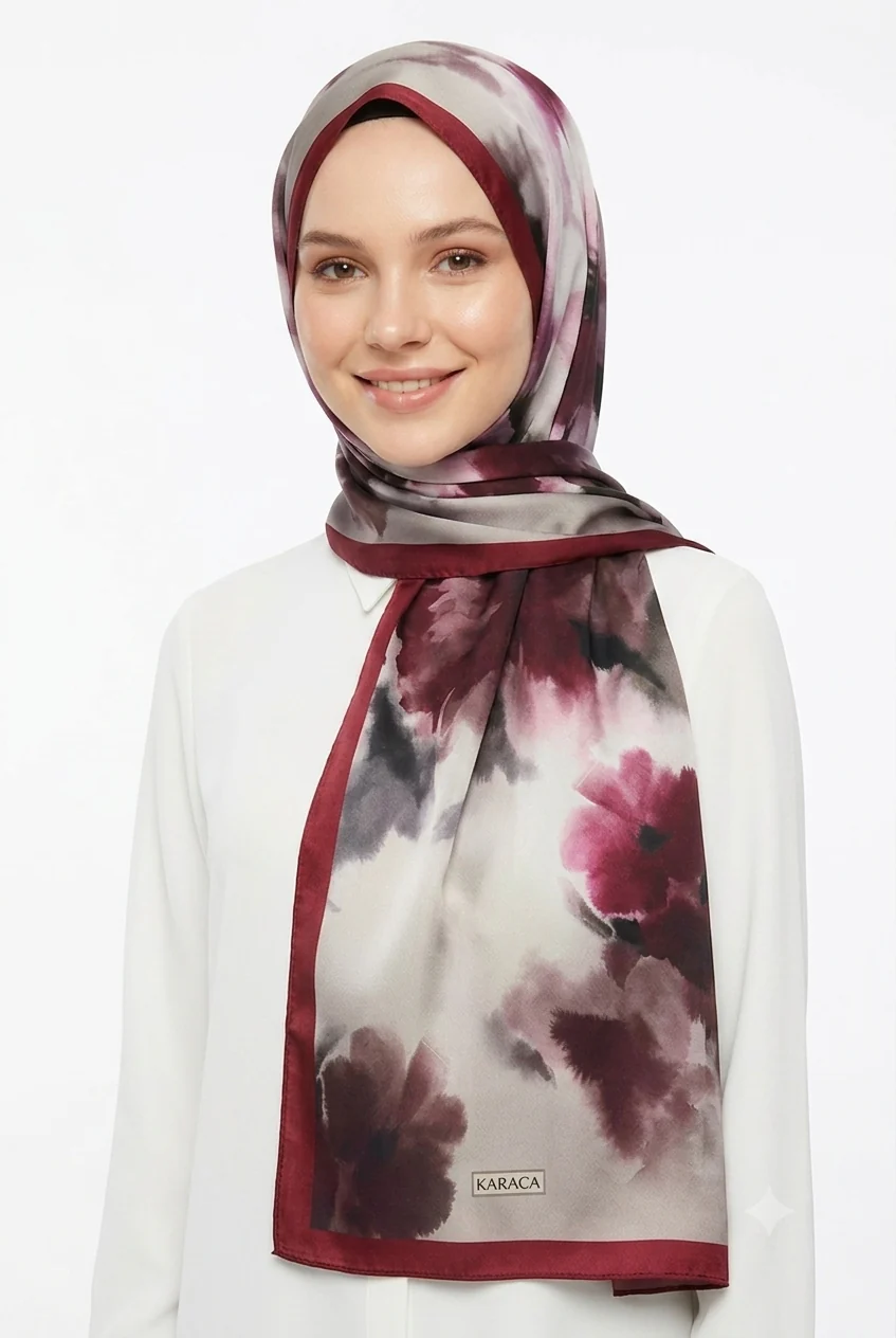 Premium Karaca Wild Orchid Satin Long Hijab - Image 3