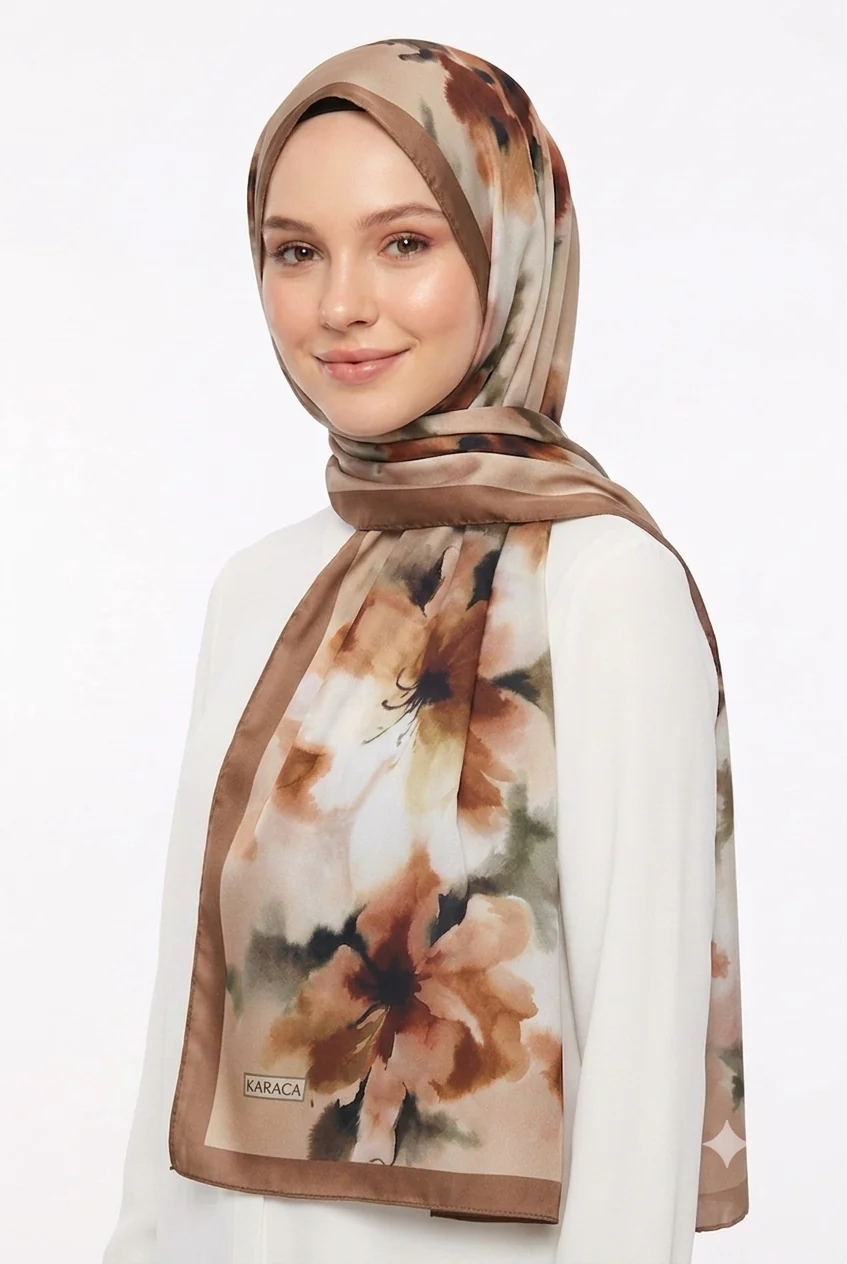 Premium Karaca Wild Orchid Satin Long Hijab - Image 6
