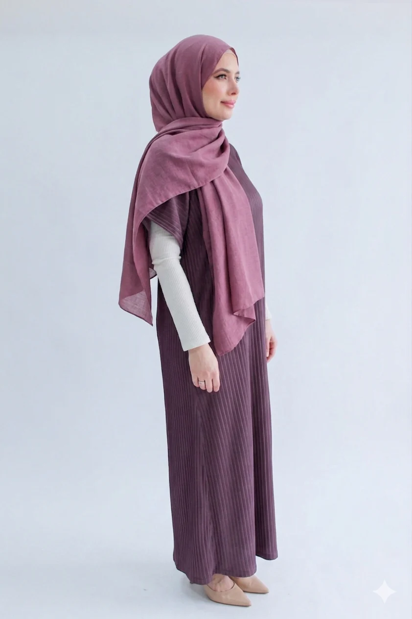 Purple Pleated Short Sleeve Dress  - Silky Ripple Satin - Image 2