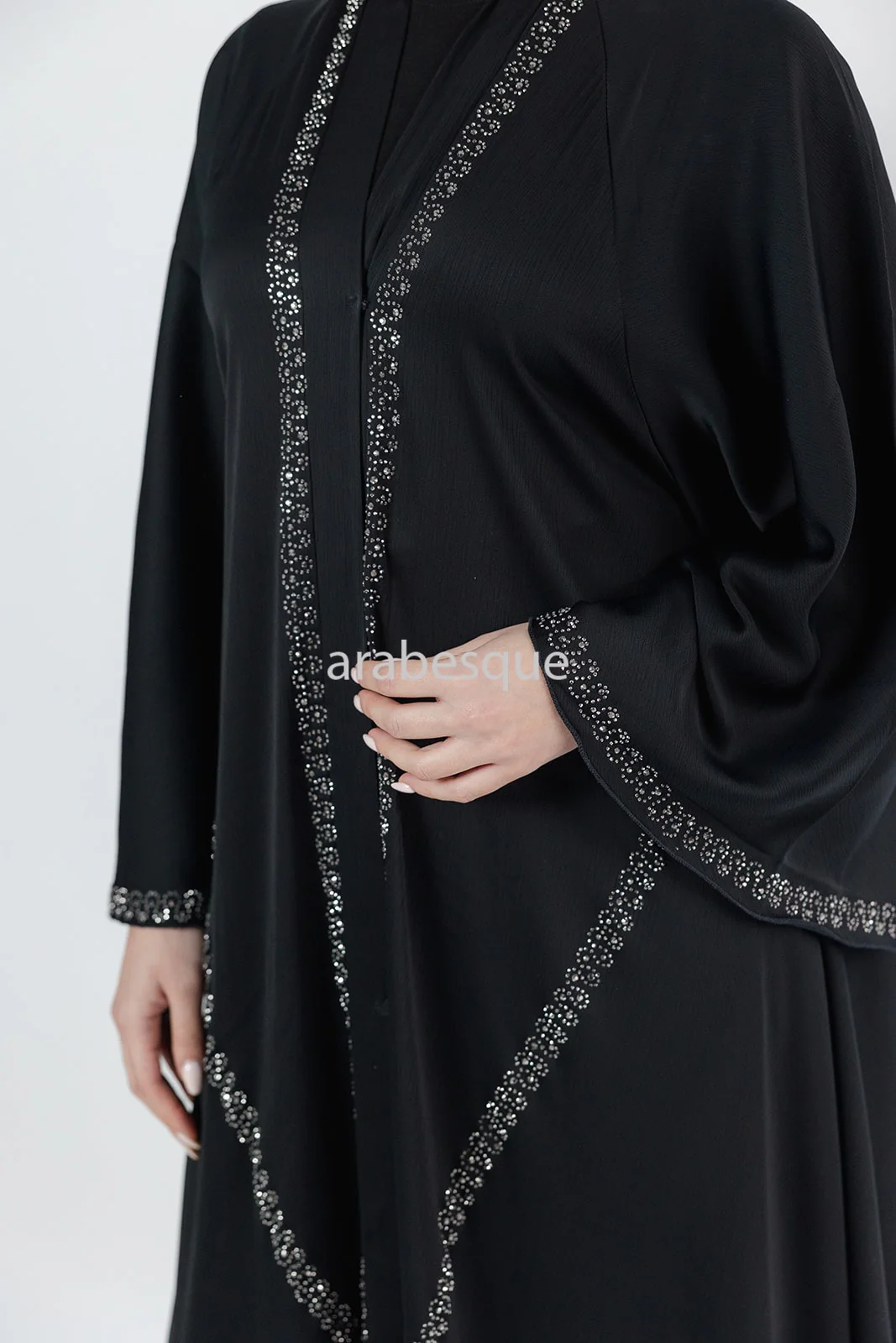 Stone Work Umbrella cut Open Abaya - Black - Image 5