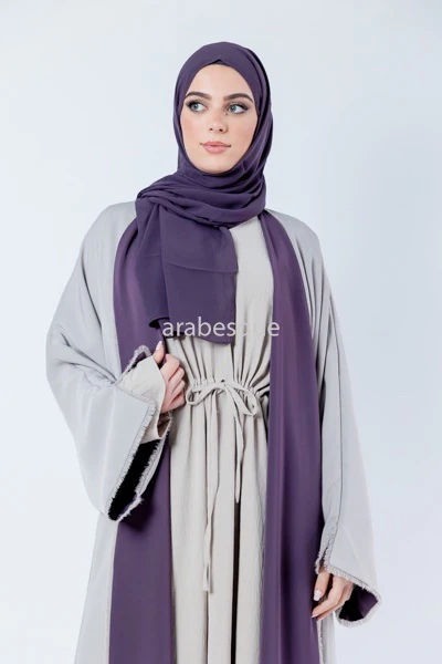 Reversible Purple & Stone Abaya - Luxury Open Design - Image 2