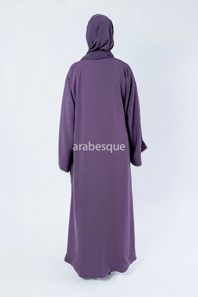 Reversible Purple & Stone Abaya - Luxury Open Design - Image 4