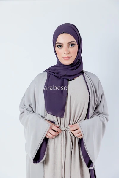 Reversible Purple & Stone Abaya - Luxury Open Design - Image 5