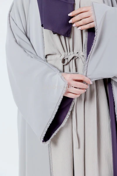 Reversible Purple & Stone Abaya - Luxury Open Design - Image 6