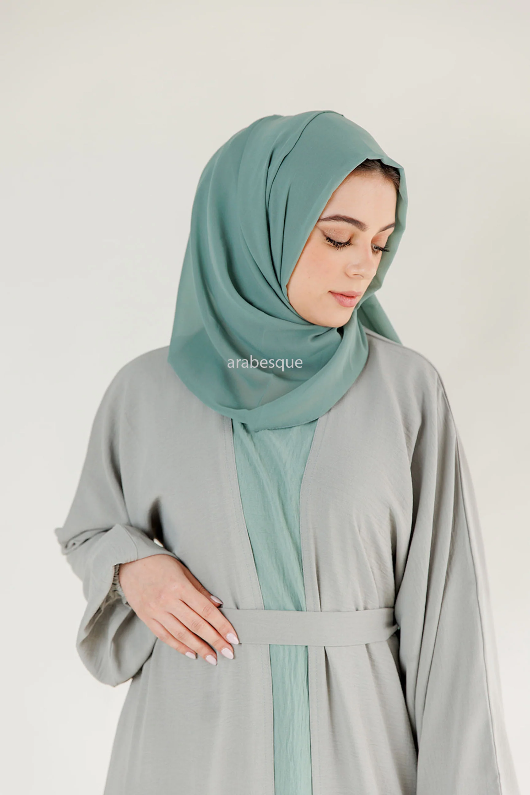 Sage Double Layer Open Abaya – Inner Slip Included - Image 5