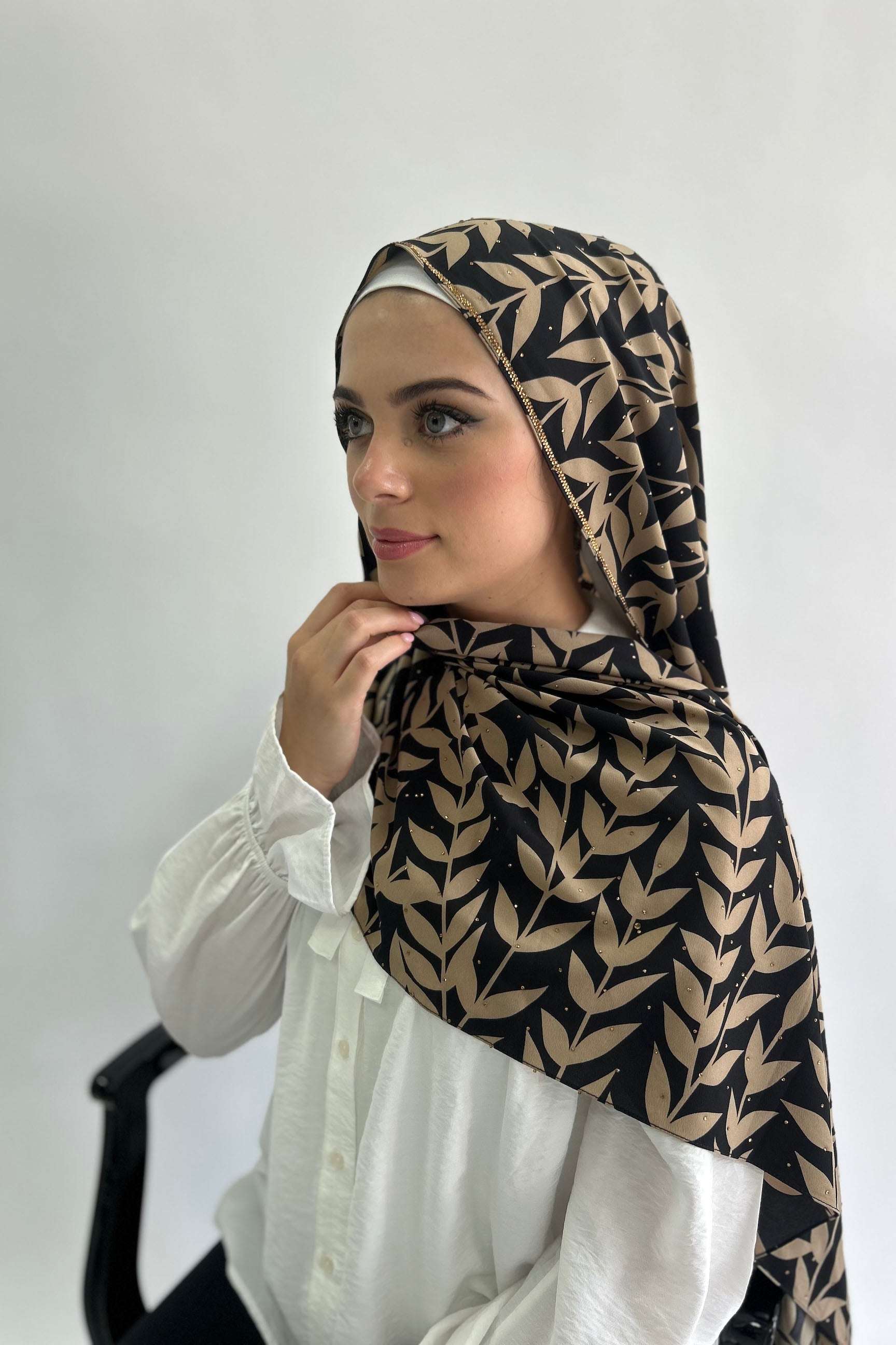 Sharif Floral Luxury Print Diamante Chiffon Long Hijab - Image 3
