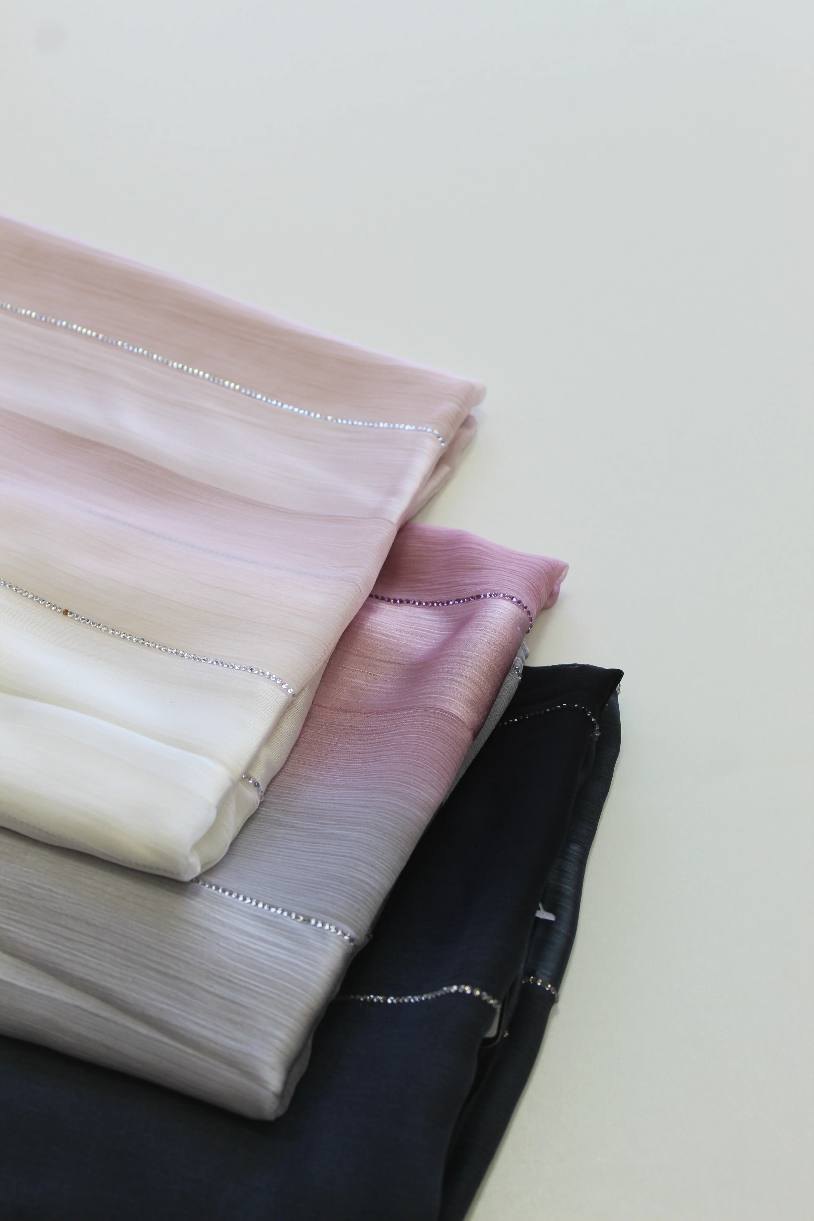 Sharif Satin Striped Diamante Ombre Long Chiffon Hijab - Image 2