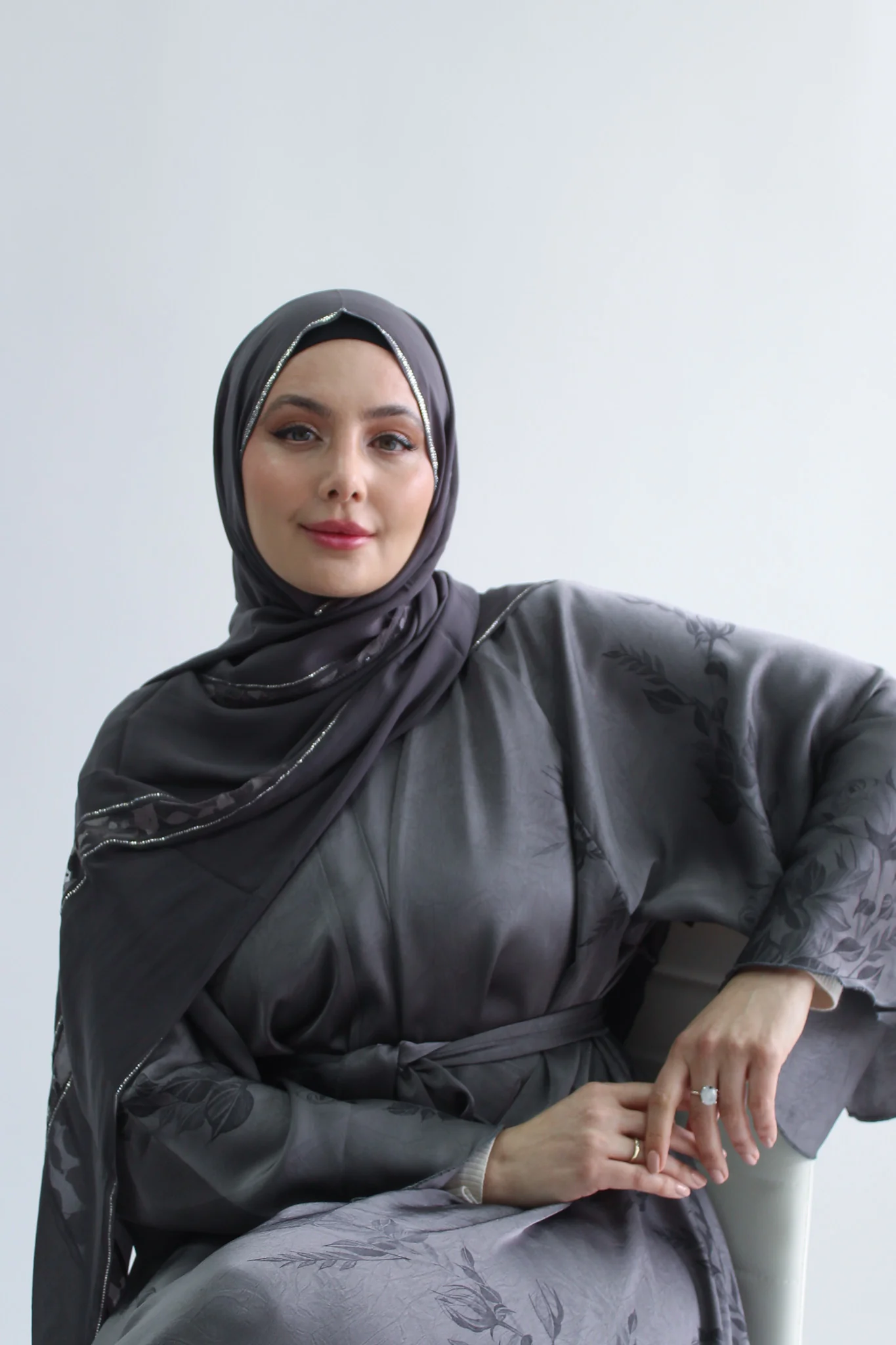 Sharif Small Lace Stripes Diamante Long Chiffon Hijab