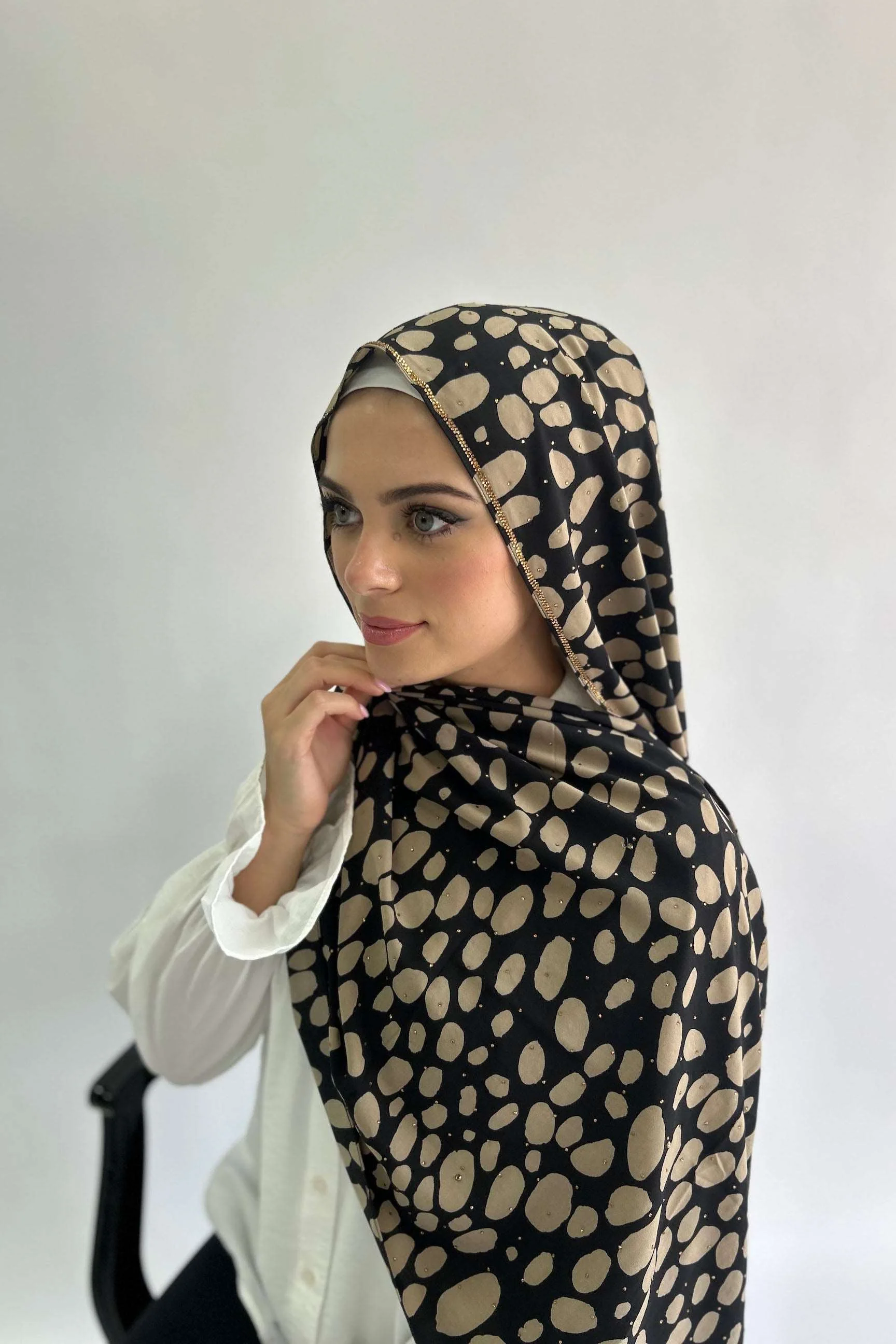 Sharif Spotted Luxury Print Diamante Chiffon Long Hijab