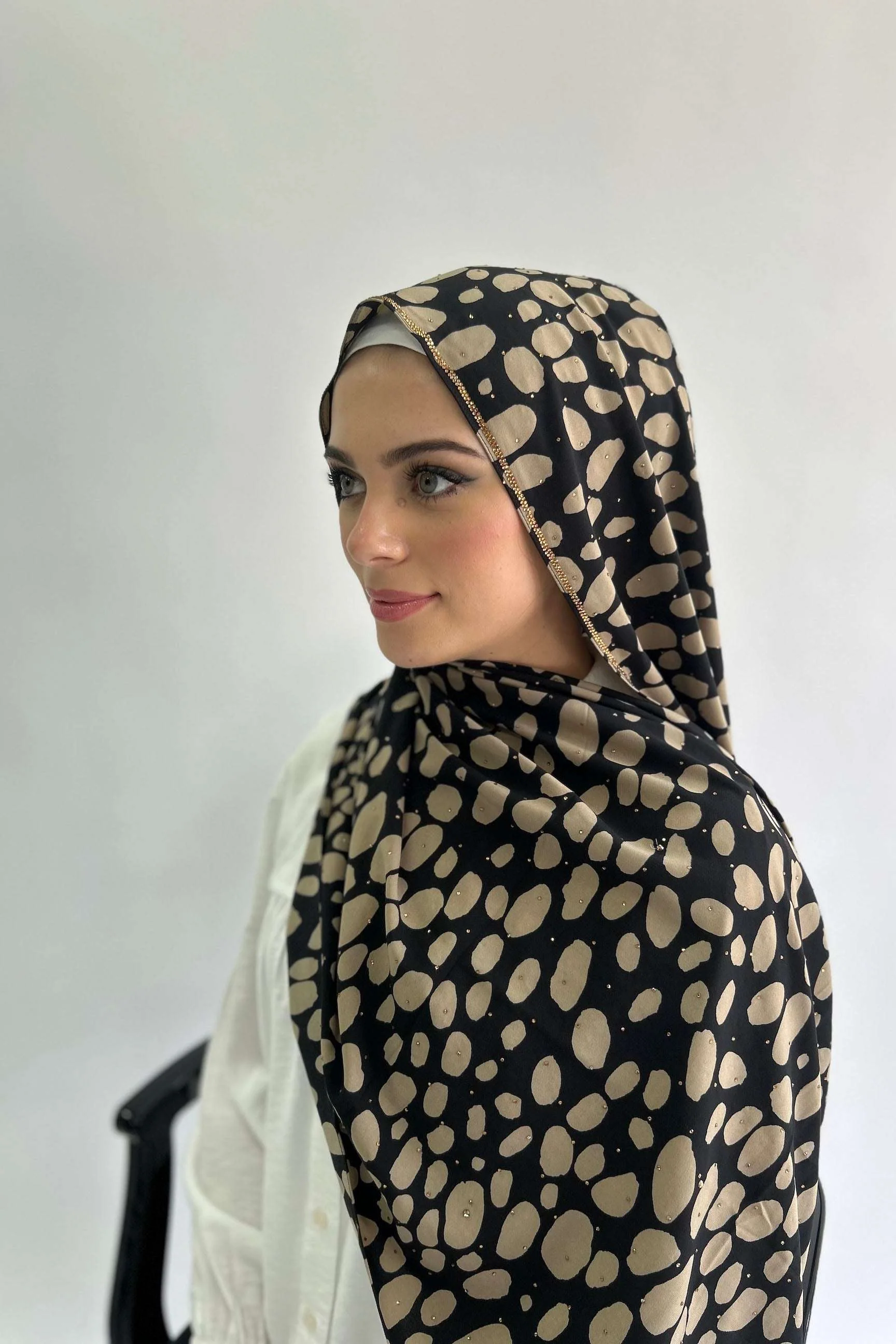 Sharif Spotted Luxury Print Diamante Chiffon Long Hijab - Image 3