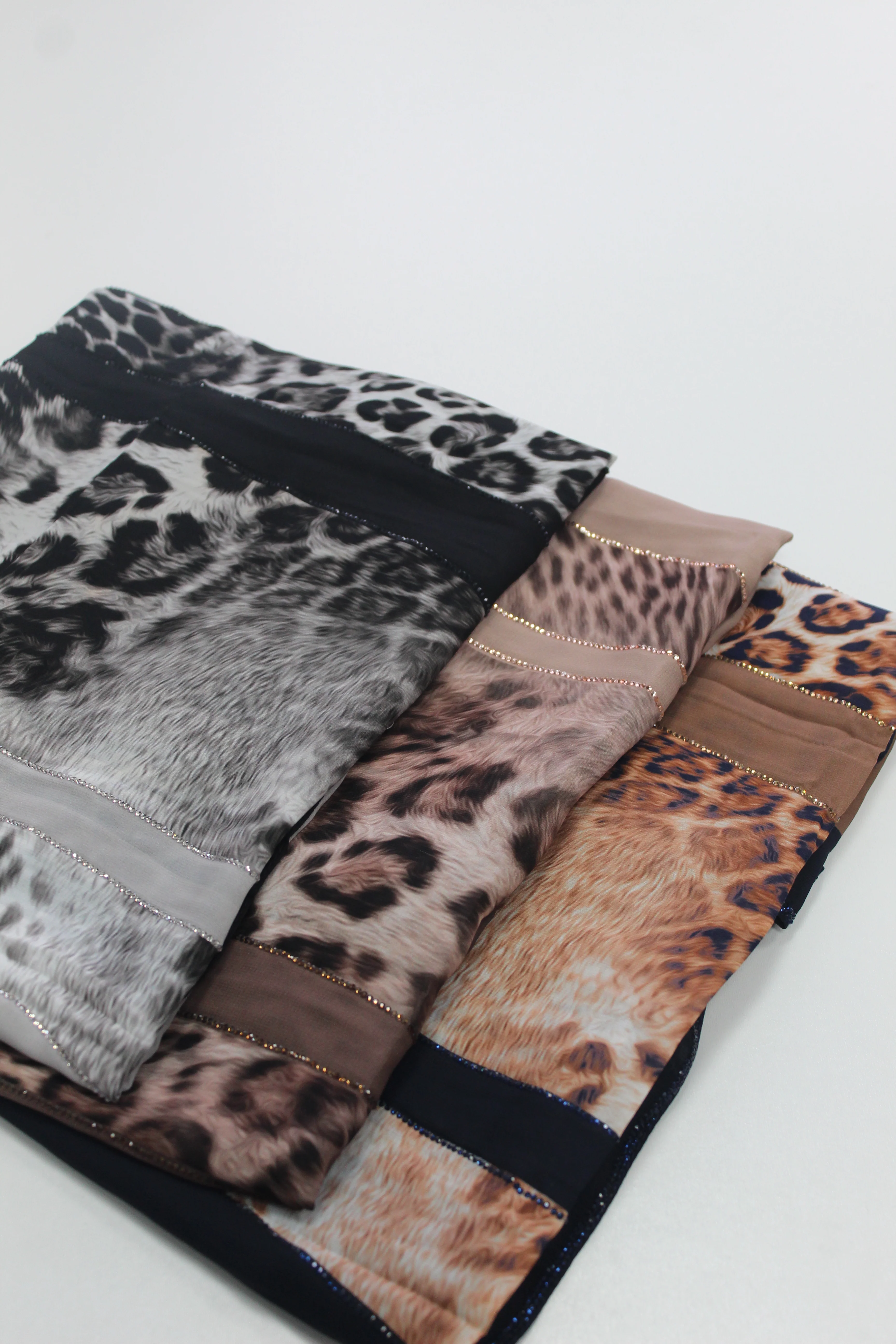 Sharif Watercolour Leopard Print Diamante Long Chiffon Hijab