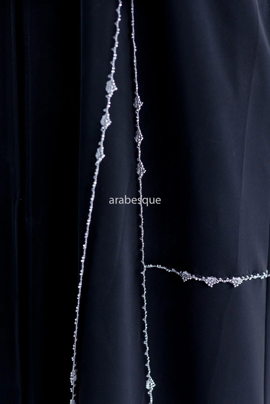 Black Open Abaya – Luxury Silver Rhinestone Embellished Design - Image 3