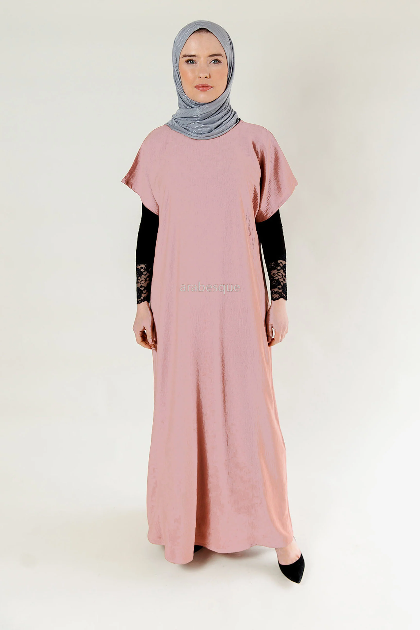 Soft Pink Crushed Polyester Short Sleeved Dress