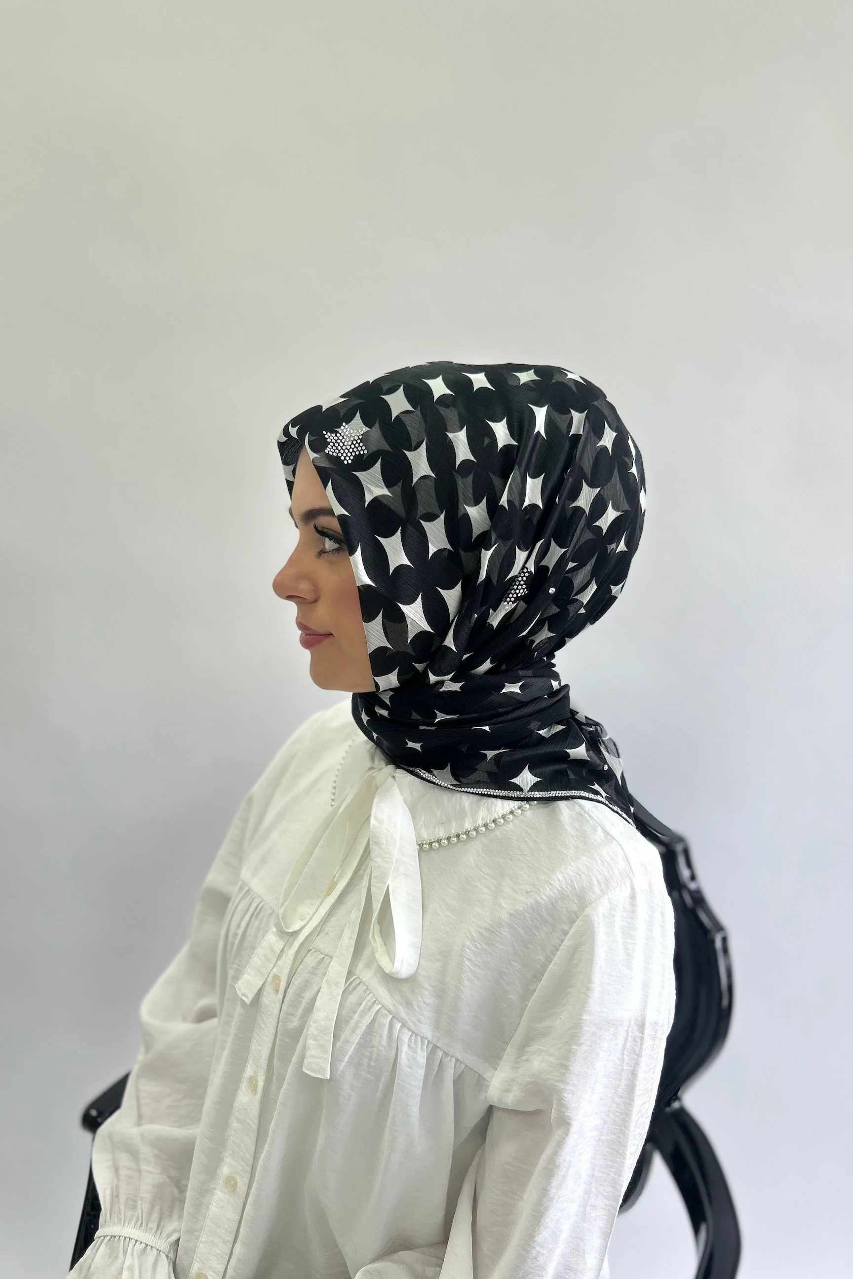Sharif 110cm Square Spotted Print Diamante Crepe Hijab - Image 4