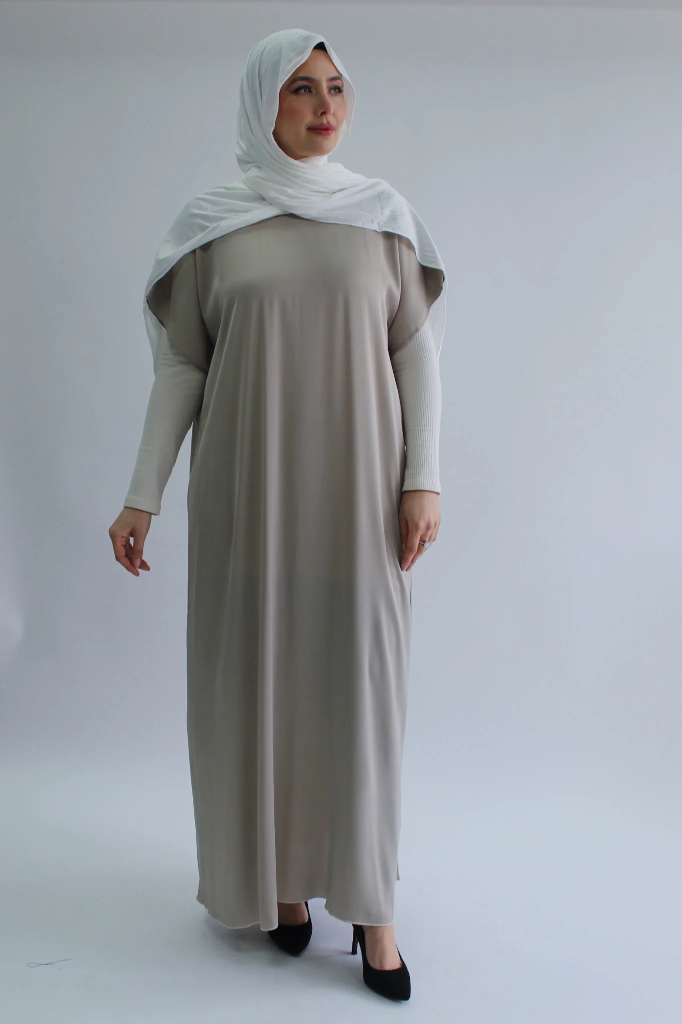 Stone Plain Short Sleeve Dress  - Silky Ripple Satin