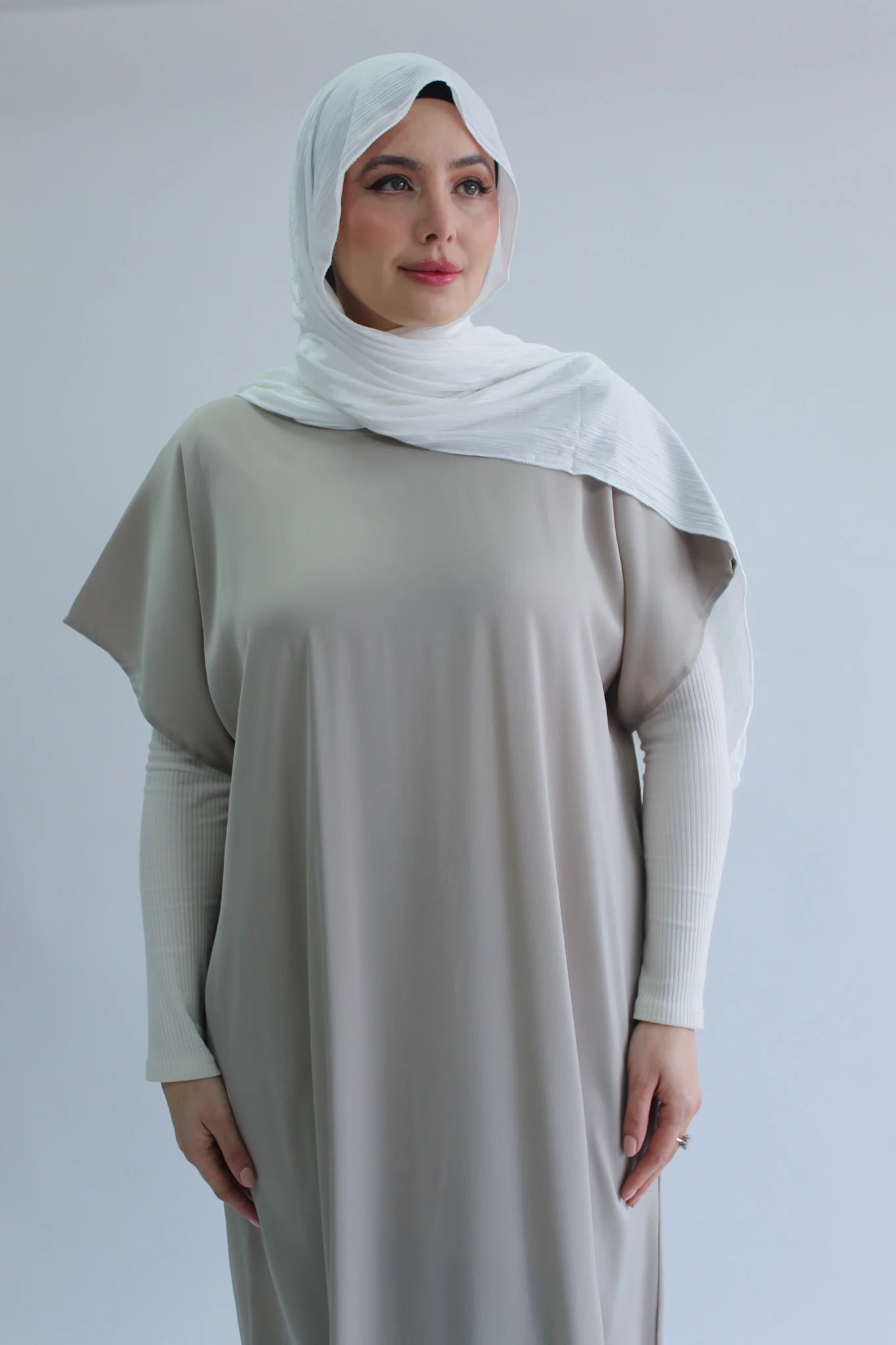 Stone Plain Short Sleeve Dress  - Silky Ripple Satin - Image 3