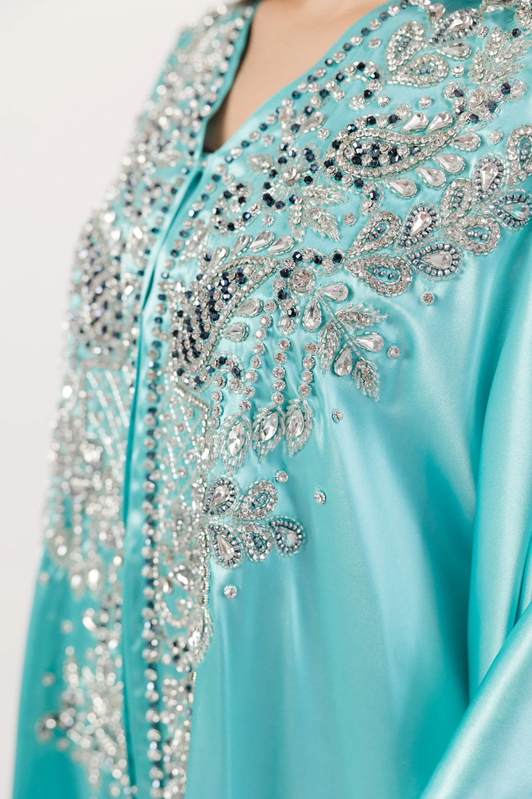 Turquoise Cape – Luxury Regal Embellished Design with Hood - Image 2