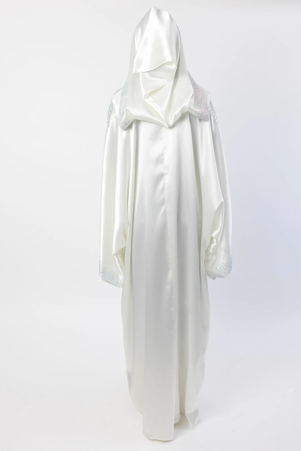White Cape – Luxury Hooded Design with Silver Diamante Embellishment - Image 5