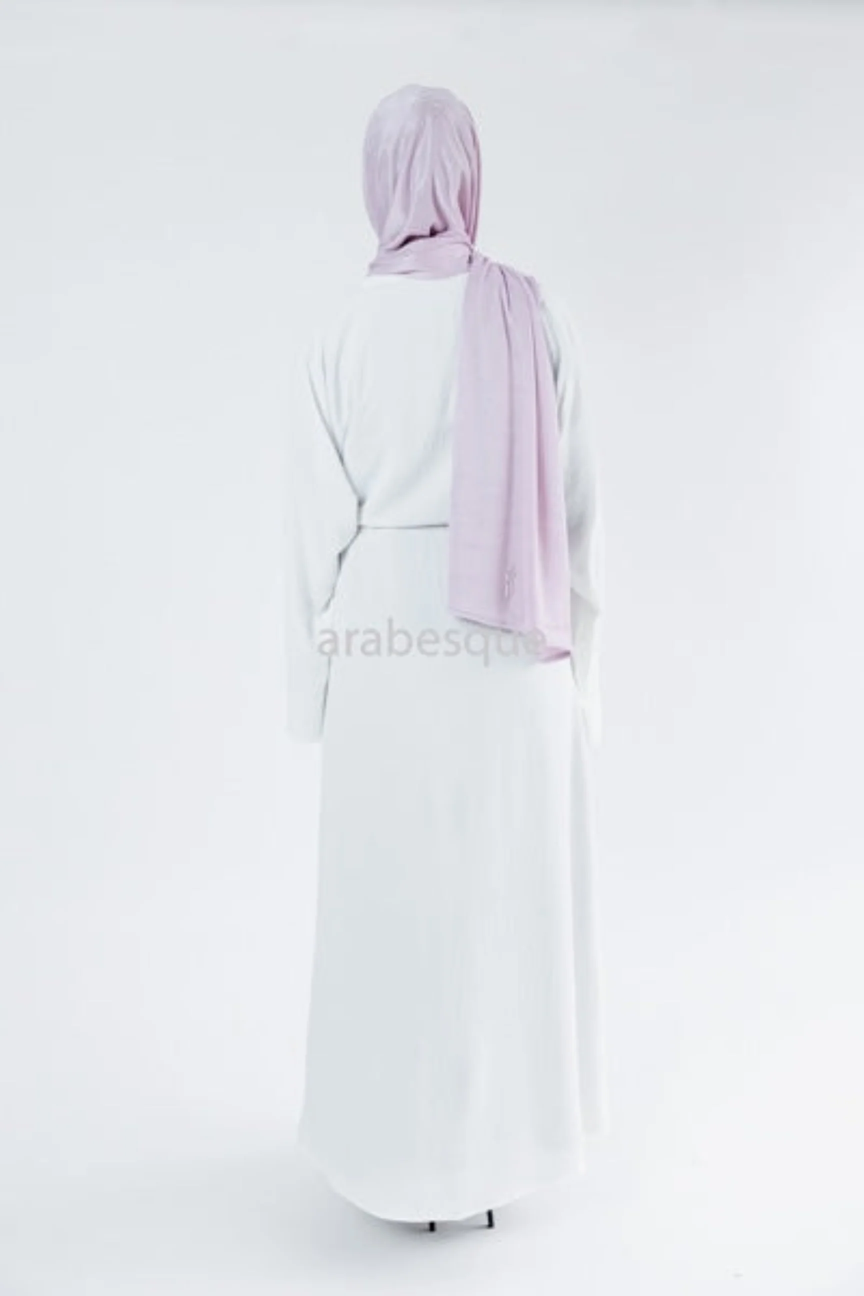 Off White Closed Abaya – Plain Crushed Polyester with Drawstring Waist - Image 4