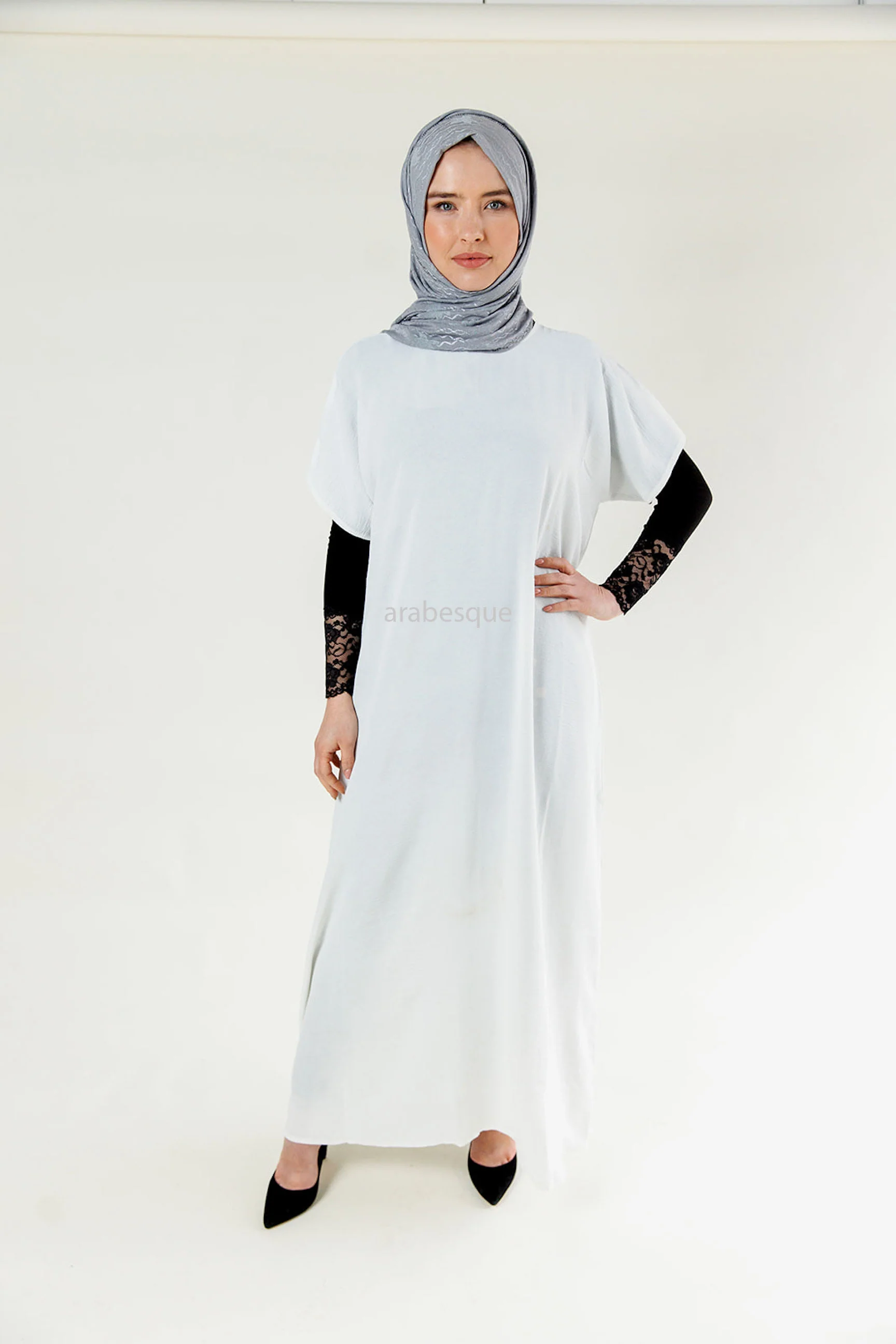 White Crushed Polyester Short Sleeved Dress