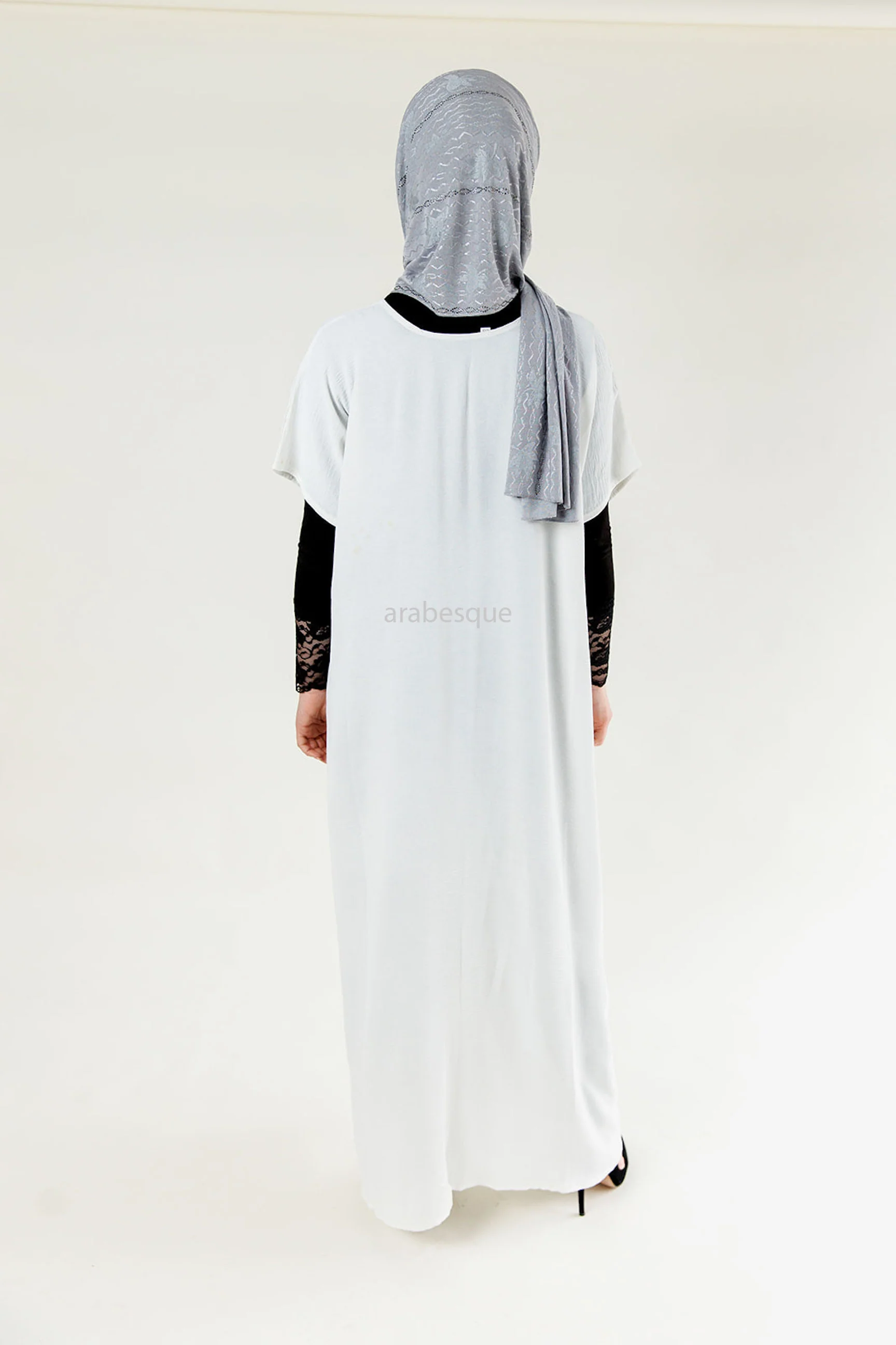White Crushed Polyester Short Sleeved Dress - Image 3