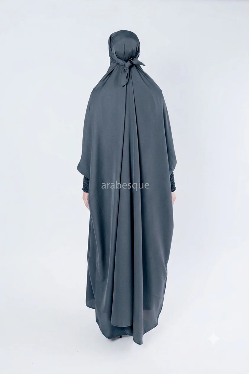 Yale Blue Jilbab Abaya – One-Piece Design with Elastic Sleeves - Image 2
